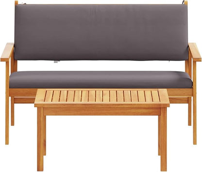 vidaXL Acacia Wood Outdoor Seating Set Includes 1 Bench and 2 Chairs with Cushions Weather Resistant Patio Furniture for Garden Balcony Durable Traditional Design Wooden Chair Cushioned