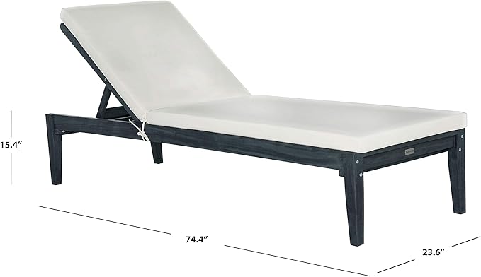 SAFAVIEH Outdoor Collection Arcata Dark Slate Grey Solid Wood/Beige Cushion Adjustable Chaise Lounge Chair (PAT6730K)