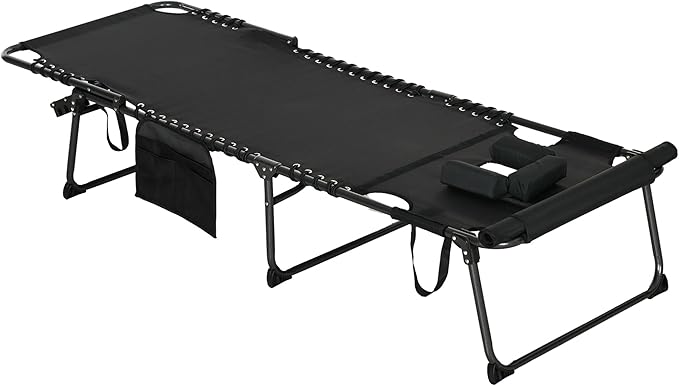 Outsunny Folding Chaise Lounge with 5-Level Reclining Back, Tanning Chair with Face Hole - Photo 1