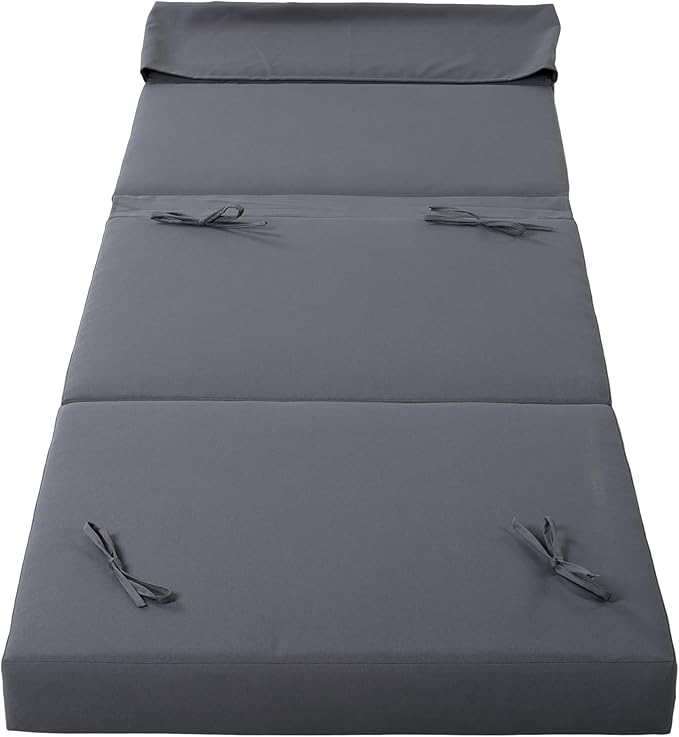 Merax, Dark Gray Outdoor Chaise Lounge Headrest, Patio Reclining Chair Cushions with 4-Fold Design for Lawn, Pool and Beach, 27” W x 76.75” D x 4.00” H