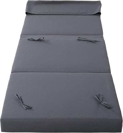 Merax, Dark Gray Outdoor Chaise Lounge Headrest, Patio Reclining Chair Cushions with 4-Fold Design for Lawn, Pool and Beach, 27” W x 76.75” D x 4.00” H