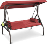 3 Seat Outdoor Porch Swing Chair, Adjustable Canopy Swing Bench, Convertible Backrest Swing Bed with Thicken Cushions - Photo 2