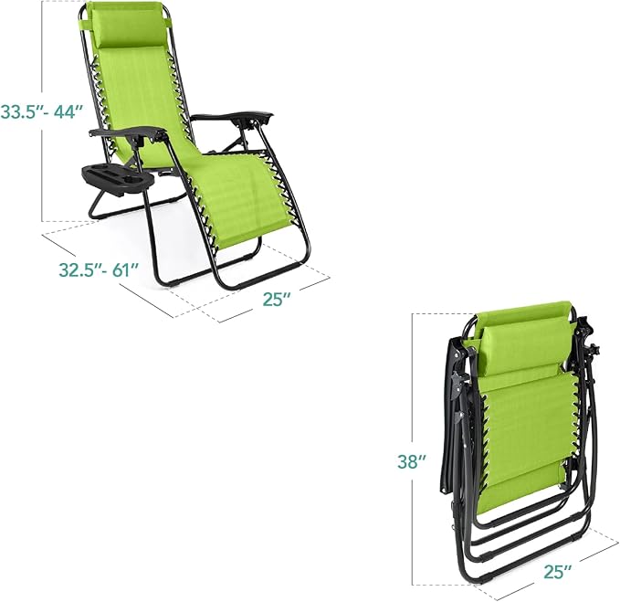 Best Choice Products Set of 2 Adjustable Steel Mesh Zero Gravity Lounge Chair Recliners w/Pillows and Cup Holder Trays - Photo 3
