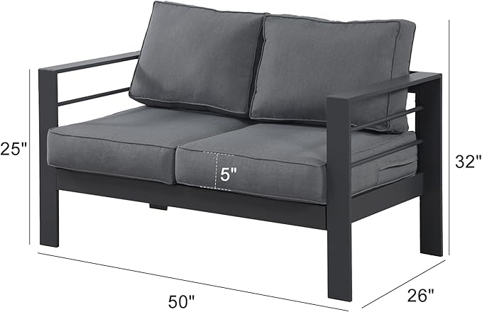 Wisteria Lane Patio Furniture Aluminum Loveseat, All-Weather Outdoor 2 Seats Sofa Couch - Photo 3