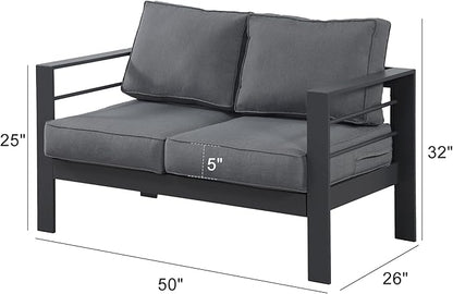 Wisteria Lane Patio Furniture Aluminum Loveseat, All-Weather Outdoor 2 Seats Sofa Couch, Gray Metal Chair with Dark Grey Cushions