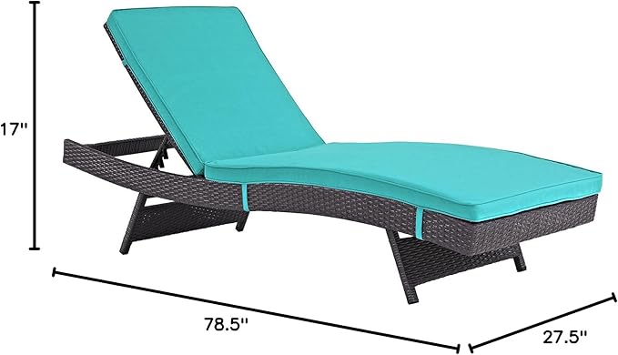 Modway Convene Wicker Rattan Outdoor Patio Chaise Lounge Chairs in Espresso Turquoise - Set of 4