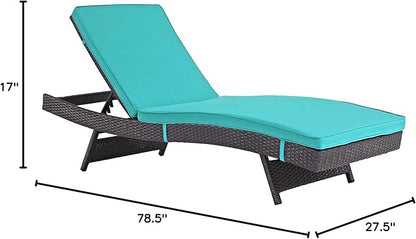 Modway Convene Wicker Rattan Outdoor Patio Chaise Lounge Chairs in Espresso Turquoise - Set of 4