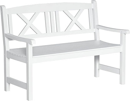 Outsunny 2-Seater Wooden Garden Bench, 4FT Outdoor Patio Loveseat with Unique X-Shape Back for Yard, Lawn, Porch, White