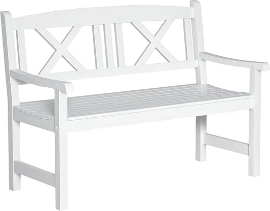 Outsunny 2-Seater Wooden Garden Bench, 4FT Outdoor Patio Loveseat with Unique X-Shape Back for Yard, Lawn, Porch, White
