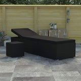 Poly Rattan Sun Lounger with Cushion and Tea Table, Black, Adjustable Reclining Backrest - Photo 1