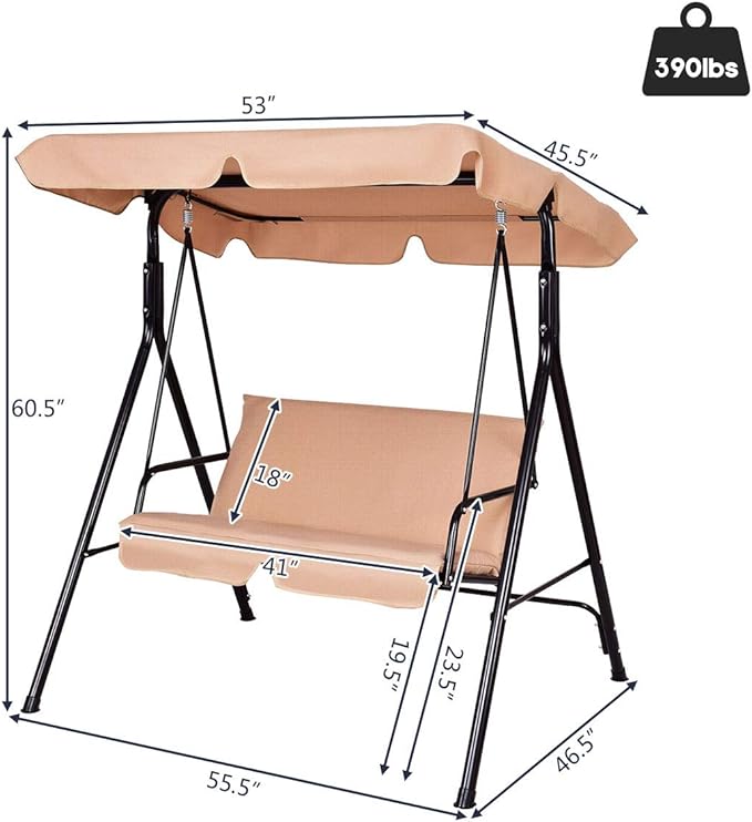 Tangkula 2 Person Porch Swing, Outdoor Swing with Removable Cushions, Solid Steel Structure - Photo 5