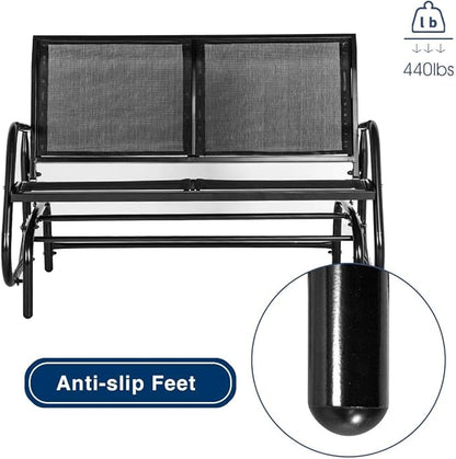 Esright Outdoor Glider Bench for 2 Person Outside Patio Gliders Loveseat Porch Glider Swing with Powder Coated Steel Frame for Backyard, Garden, Balcony (Black)