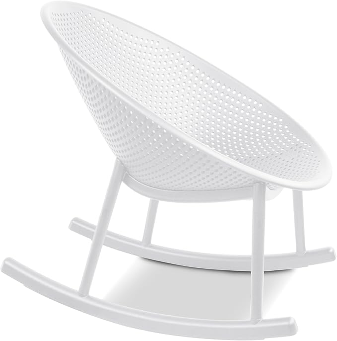 2xhome Patio Rocking Chair | Oval Egg Shaped Lounge Rocker | All Weather Plastic | Modern Accent Side Chair for Indoor or Outdoor Use, White, Single, Set of 1
