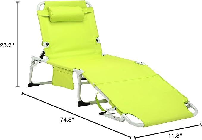 Yellow 3-in-1 Heavy Duty Tanning Chair with Face Hole, Portable Folding Chaise Lounge Chair with Adjustable 5-Position Recline, Sun Tanning Chairs for Outdoor Sunbathing, Pool