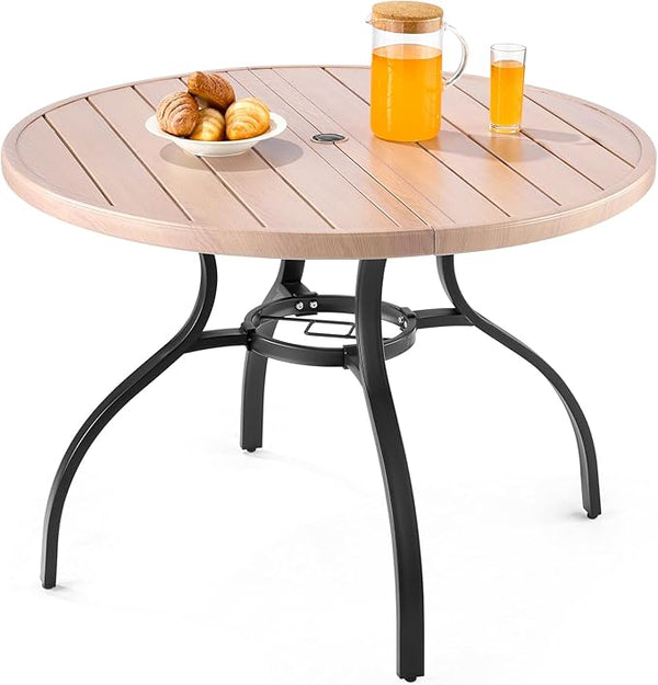 VEVOR Outdoor Patio Dining Table, 41 inch Round Wood-Like Steel Slat Backyard Bistro Coffee Tables for 4 - Photo 1