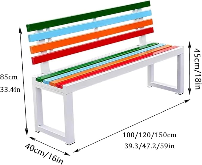 Metal Garden Bench, Outdoor Patio Park Benches, Front Porch Colorful Bench with Backrest, Slatted Chair for Poolside, Balcony, Lawn, Yard, Entryway(Pink,120cm/47.2in)