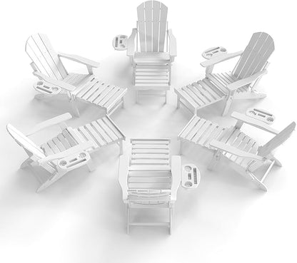 Adjustable Adirondack Chair with Retractable Ottoman Set of 6, HDPE Folding Adirondack Chair with Cup Holder, All Weather Fire Pit Chair for Outdoor.