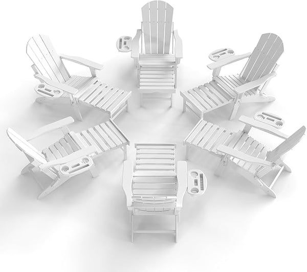Adjustable Adirondack Chair with Retractable Ottoman Set of 6, HDPE Folding Adirondack Chair with Cup Holder - Photo 1