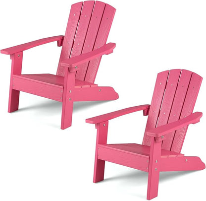 KOTEK Kids Adirondack Chair Set of 2, Plastic Toddler Lawn Chair with Ergonomic Seat, Wood-Grain Texture, Easy to Assemble, All-Weather Outdoor Kids Chairs for Patio, Garden, Backyard (Pink)