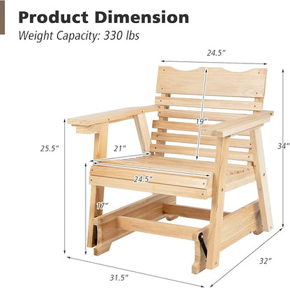 Giantex Outdoor Glider Rocking Chair - Wood Porch Rocker with High Back, Widened Armrests, Curved Seat, Rotatable Cup Holder, Patio Slat Rocking Chair for Backyard, Balcony, Poolside, Natural