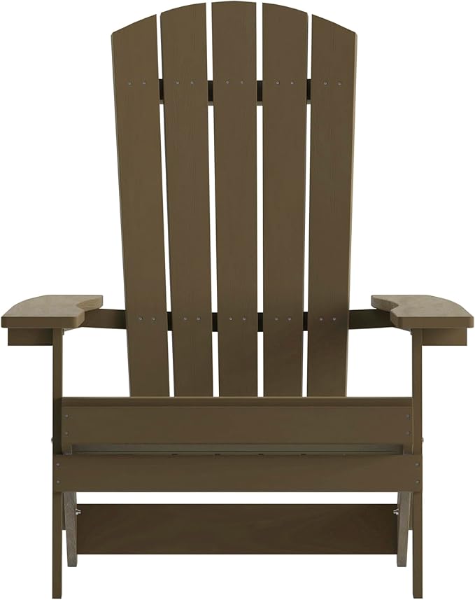 Flash Furniture Charlestown Folding Adirondack Chair - Mahogany - Poly Resin - Indoor/Outdoor - Weather Resistant - Set of 4