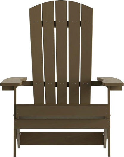 Flash Furniture Charlestown Folding Adirondack Chair - Mahogany - Poly Resin - Indoor/Outdoor - Weather Resistant - Set of 4