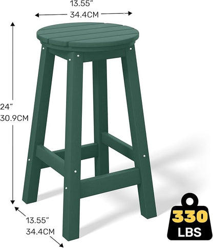 Costaelm 24" Height Outdoor Bar Stools, All-Weather Bar Stools, Adirondack Poly Patio Round Bar Stool for Patio, Deck, Kitchen Counter and Garden, Dark Green