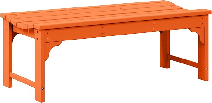 WO Home Furniture Outdoor 46" Backless HDPE Adirondack Bench, Poly Lumber Seat for Patio, Backyard, Balcony, All Weather Resistant with UV Protection, Orange