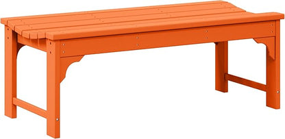 WO Home Furniture Outdoor 46" Backless HDPE Adirondack Bench, Poly Lumber Seat for Patio, Backyard, Balcony, All Weather Resistant with UV Protection, Orange