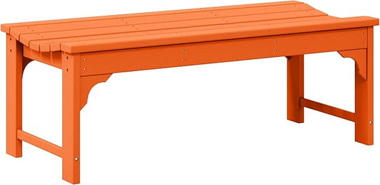 WO Home Furniture Outdoor 46" Backless HDPE Adirondack Bench, Poly Lumber Seat for Patio, Backyard, Balcony, All Weather Resistant with UV Protection, Orange