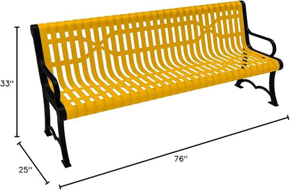 COATEDOUTDOORFURNITURE Coated Outdoor Furniture Heavy-Duty Outdoor Bench Thermoplastic Coated, Slated Steel, Commercial-Grade Garden Bench, Made in America (Portable with Back, 6 Ft, Yellow)