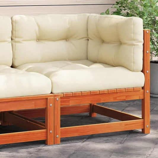 Brown Waxed Pine Outdoor Corner Sofa, 10.9x10.9x10.4 in Cube Seat, Weather-Smart Cushions, Modular Indoor Patio Couch for Balcony, Garden and Small Deck