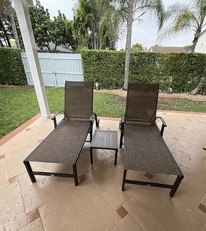 PURPLE LEAF Outdoor Chaise Lounge Chair Set of 3 Patio Pool Lounger Aluminum Chairs with Side Table and Wheels Adjustable Tanning Recliner for Outside Backyard Yard Deck Balcony Beach Brown