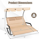 Tangkula 2 Person Lounge Chair with Adjustable Canopy, Outdoor Chaise Lounge with 2 Detachable Pillows and Wheels - Photo 3