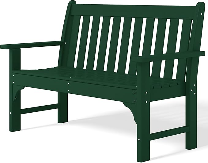 Costaelm Garden Bench, Farmhouse Park Front Porch for Entryway Bench Outdoor Seating Low Bench Patio Bench Outside/Indoor, Dark Green