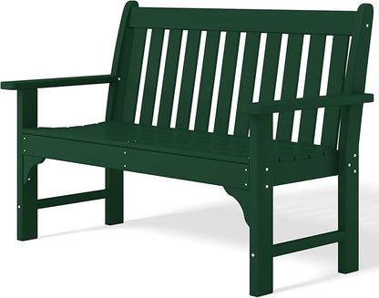 Costaelm Garden Bench, Farmhouse Park Front Porch for Entryway Bench Outdoor Seating Low Bench Patio Bench Outside/Indoor, Dark Green
