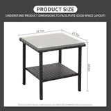Rattaner Outdoor PE Wicker Rattan Side Table - Patio Rattan Garden Coffee End Square Table with Glass Top-2-layer Table - Photo 2
