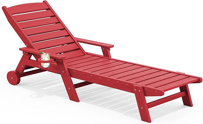 SERWALL Patio Chaise Lounge Chair, 78'' Long HDPE 5 Positions Adjustable Outdoor Lounger - Photo 1