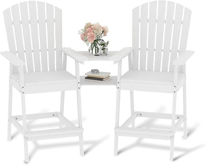 Outdoor Adirondack Barstools with Connecting Tray, Tall Adirondack Chairs Bar Chairs for Deck, Balcony, Backyard, Patio Bar Stool Chair with High Back, Bar Height Adirondack Chairs Set of 2