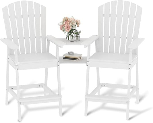 Outdoor Adirondack Barstools with Connecting Tray, Tall Adirondack Chairs Bar Chairs for Deck, Balcony, Backyard, Patio Bar Stool Chair with High Back, Bar Height Adirondack Chairs Set of 2