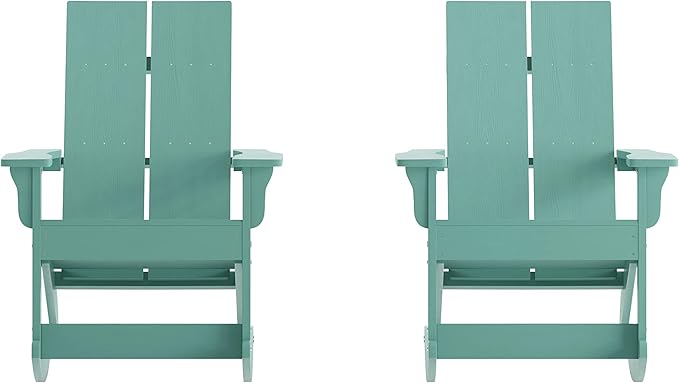 Taylor & Logan Ebbe Modern All-Weather 2-Slat Poly Resin Adirondack Chair in Sea Foam - Set of2