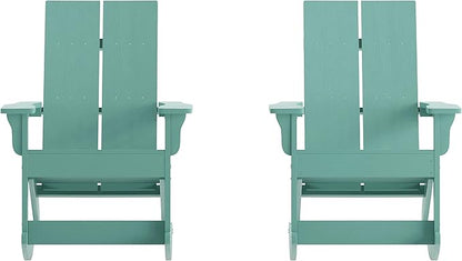 Taylor & Logan Ebbe Modern All-Weather 2-Slat Poly Resin Adirondack Chair in Sea Foam - Set of2