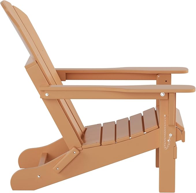WO Home Furniture 3pc Set - HDPE Poly Adirondack Chair with Ottoman/Footrest and Square Side Table, All Weather and UV Resistant for Outdoor Patio Backyard, Garden, Teak