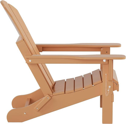WO Home Furniture Adirondack Chair Table Set of 2 PCS Outdoor Folding Chair w Side Table Weather/UV Resistant for Lawn, Garden, Bon Fire, Balcony (Teak)