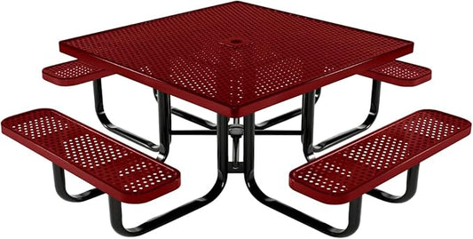 COATEDOUTDOORFURNITURE Heavy-Duty Portable Outdoor Kids Table with Umbrella Hole, Punched Steel Kids Picnic Table, Commercial-Grade, Made in America (46 in, Square, Childrens, Textured Burgundy)