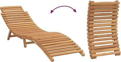 Outdoor Chaise Lounge Solid Teak Wood 77.95 x 21.65 x 23.03 in Modern Garden Sunlounger with Weather-Ready Cushion Brown for Patio Poolside Backyard