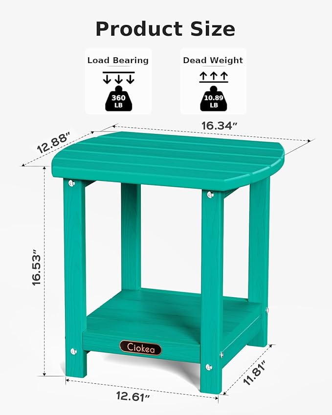 Ciokea Adirondack Outdoor Side Table, 2-Tier Sturdy Patio End Table Weather Resistant, Morden Side Table for Patio, Pool, Porch, Lake Blue
