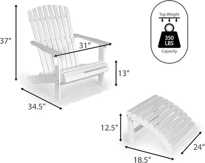 Eyely KDA1000D Zalenor 2-Piece Traditional Rustic Acacia Wood Adirondack Chair with Detachable Ottoman, White