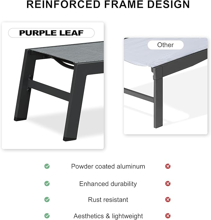 PURPLE LEAF Outdoor Chaise Lounge Set of 4 Aluminum Patio Lounge Chair with Wheels and Side Table Pool Chaise Lounge Chair for Outdoor Backyard Poolside Mixed Grey (4 Lounges Chairs W/Table)