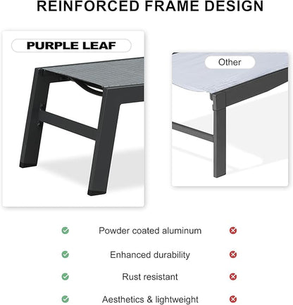 PURPLE LEAF Outdoor Chaise Lounge Set of 2 Aluminum Patio Lounge Chair with Wheels and Side Table Pool Chaise Lounge Chair for Outdoor Backyard Poolside Mixed Grey (2 Lounges Chairs W/Table)